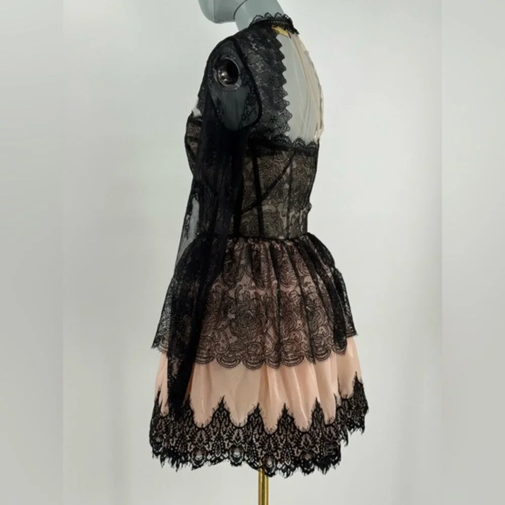 🆕 BRONX & BANCO 🧿 NWOT Daphne Illusion Lace Long Sleeve Mini Dress, Sz M US 6 - Picture 8 of 13